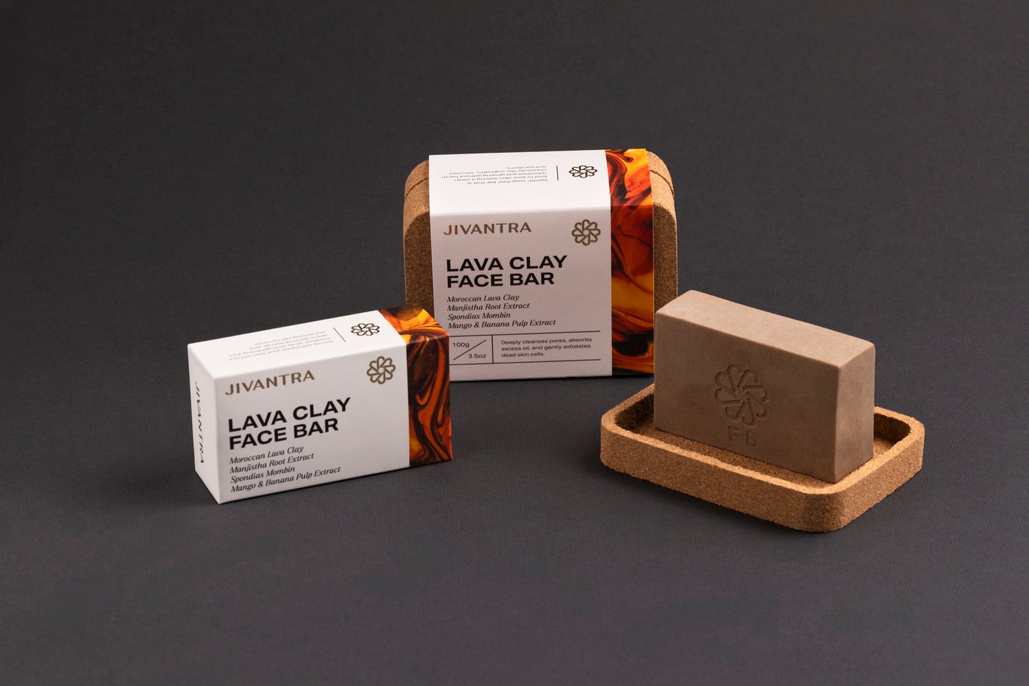 JIVANTRA Lava Clay Face Bar with packaging and cork case