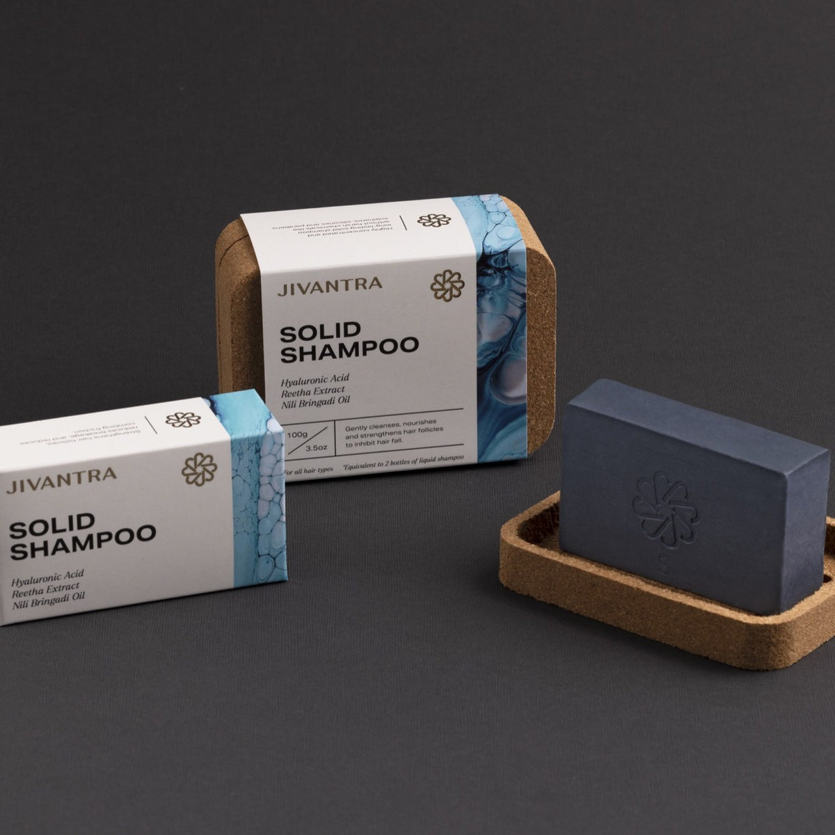 JIVANTRA Solid Shampoo bar with packaging and cork case