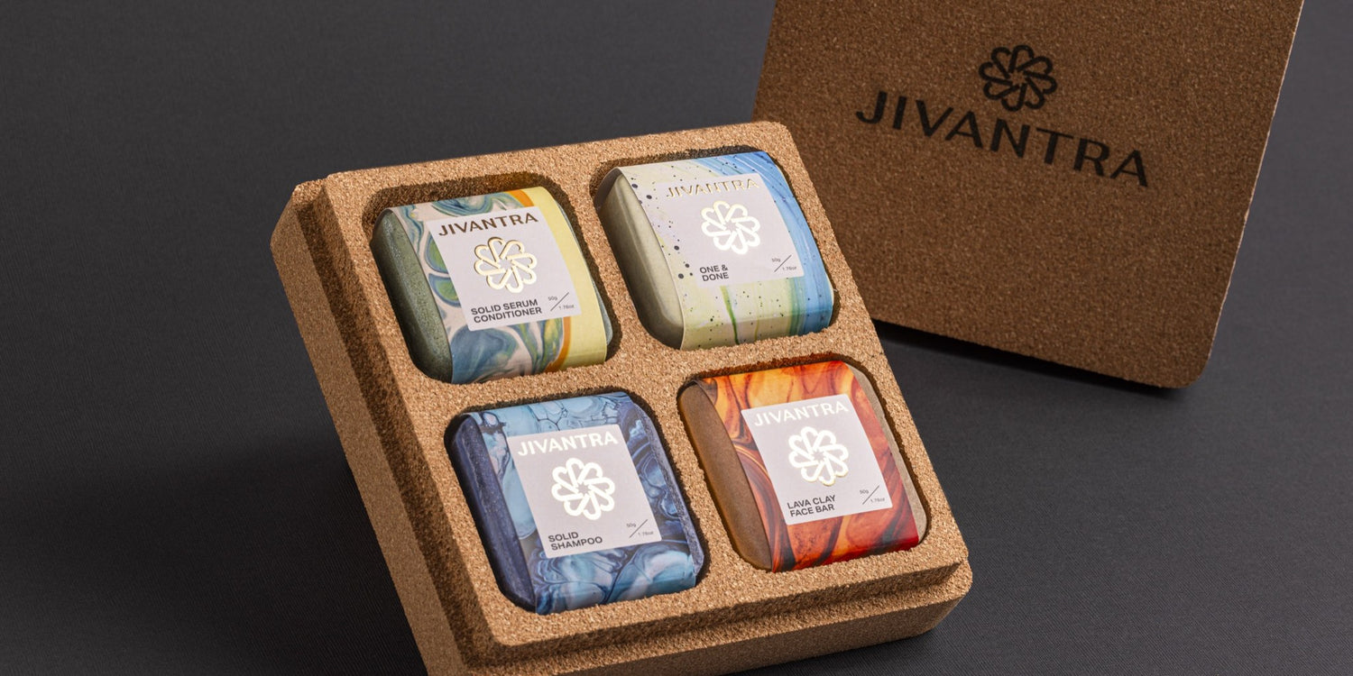 JIVANTRA Travel & Gift Pack — four bars in a cork case