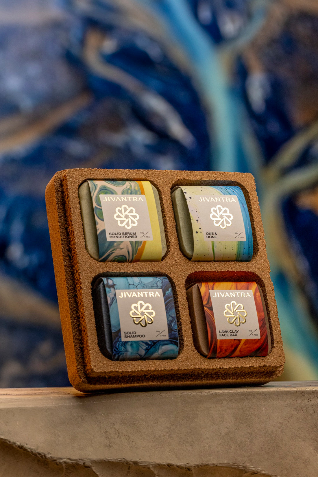 JIVANTRA travel and gift pack cork case with four cleansing bars